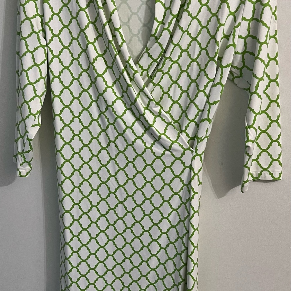 J. McLaughlin Green and White Midi Dress